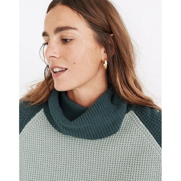 Madewell Colorblock Eastbrook Turtleneck Cross-Back Sweater in Green - Sz XXS - Picture 4 of 9